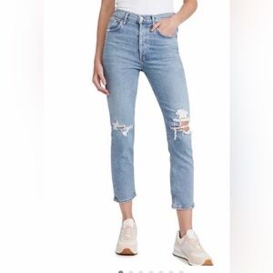Agolde Riley High Rise Crop Distressed Jeans 23